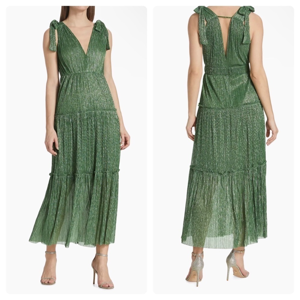 Sabina Musayev Helena Metallic Tiered Maxi Dress 💚 XS